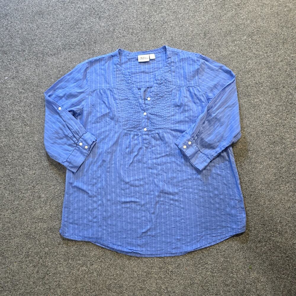 Vermont Country Store Top Womens Size 2X Blue Popover Striped Capsule Classic